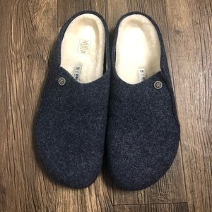 Birkenstock Zermatt Rivet Shearling Wool Felt Slipper Dark Blue, US Men NWOB